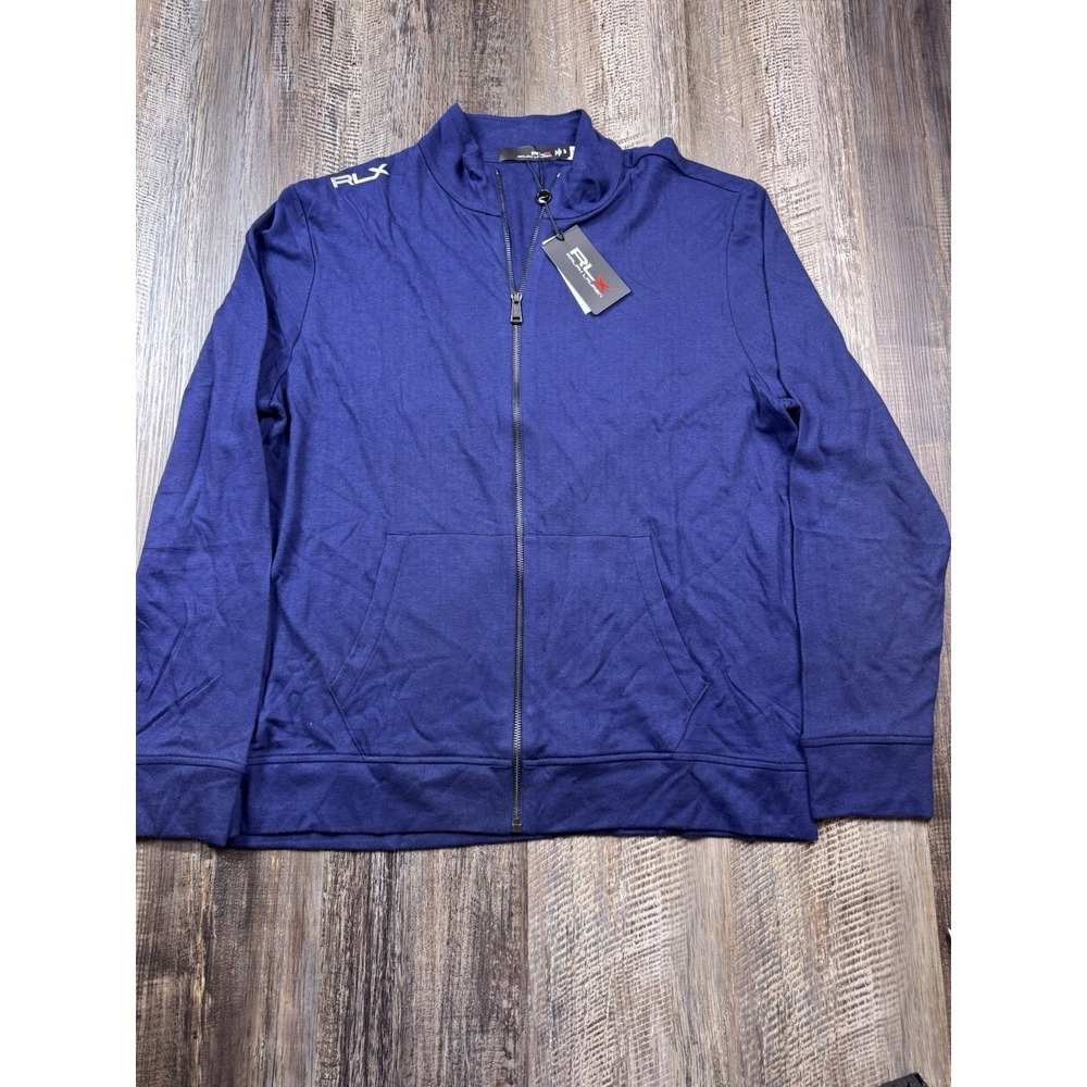 RLX Ralph Lauren Golf XL Full Zip Jacket Navy Modal Cotton Mock Neck NWT $228